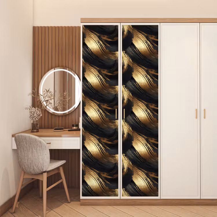 Verfstreken - Abstract - Goud - Zwart deurposter klein 289 -sfeer3