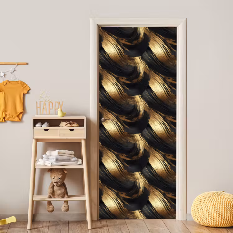 Verfstreken - Abstract - Goud - Zwart deurposter klein 289 -sfeer4