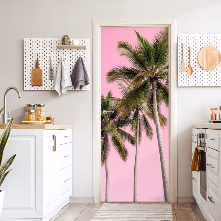 Palmboom - Tropisch - Pink deurposter klein -sfeer5