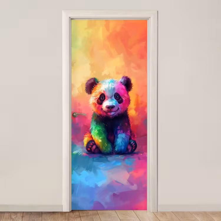 Panda - Dieren - Kleurrijk - Neon deurposter klein -3d_beige