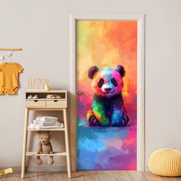 Panda - Dieren - Kleurrijk - Neon deurposter klein -sfeer4