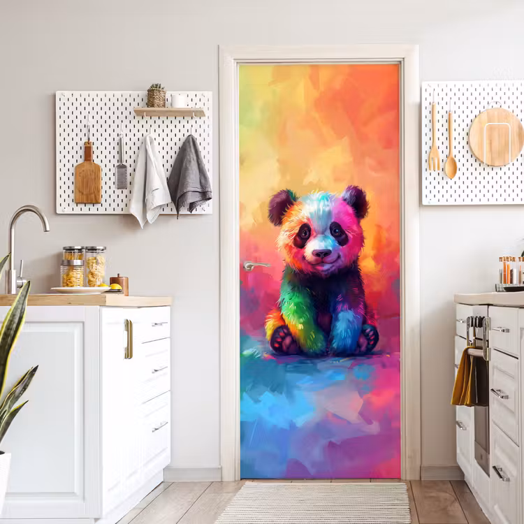 Panda - Dieren - Kleurrijk - Neon deurposter klein -sfeer5