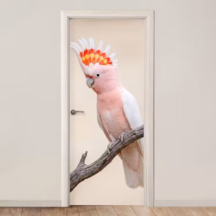Papagaai - Tak - Roze deurposter klein -3d_beige