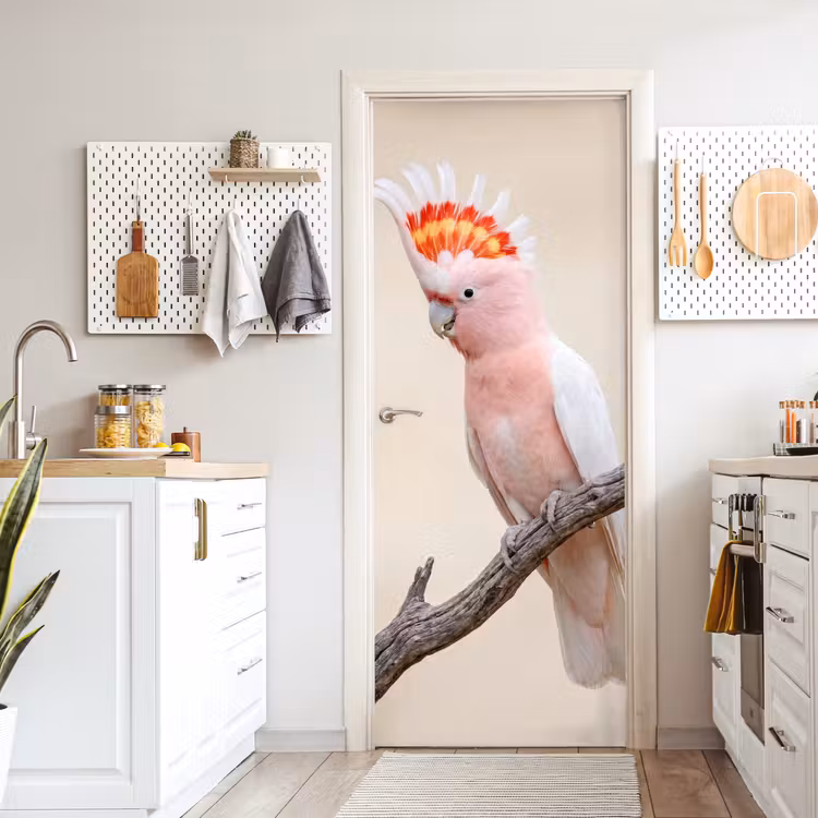 Papagaai - Tak - Roze deurposter klein -sfeer5