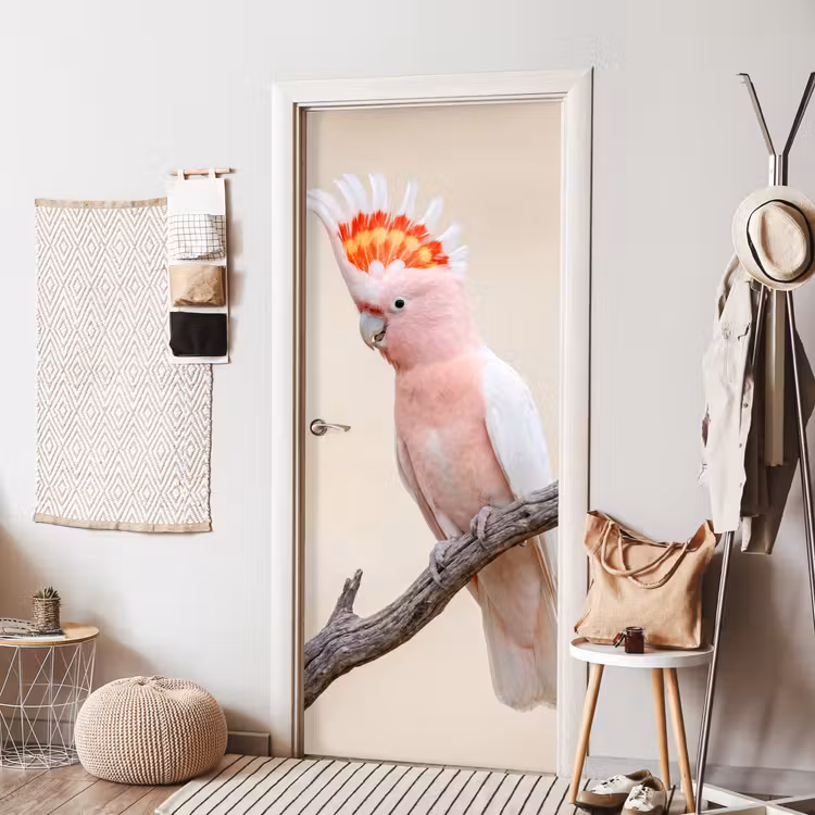 Papagaai - Tak - Roze deurposter klein -sfeer6