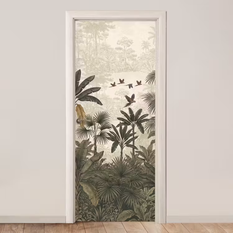 Papagaaien - Jungle - Tropisch - Green deurposter klein -3d_beige