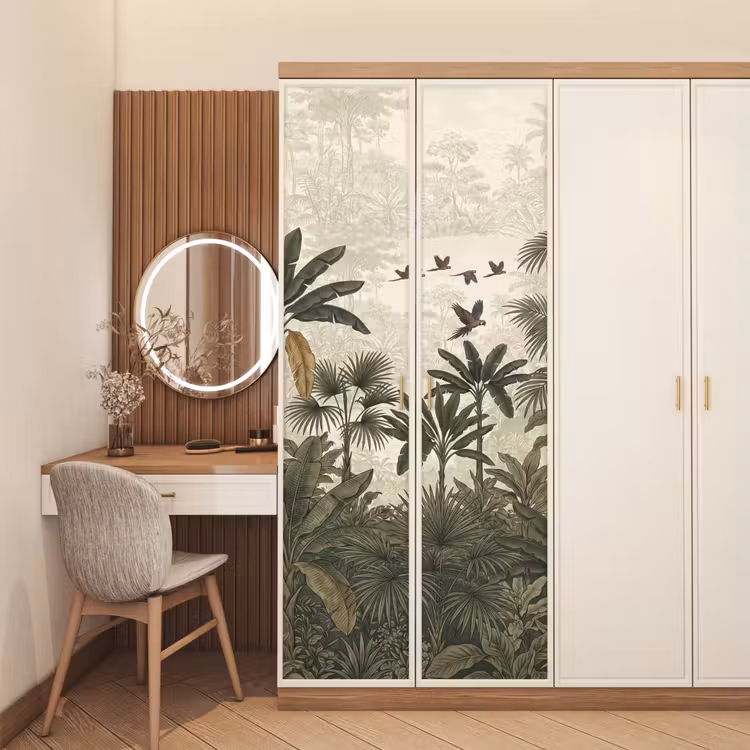 Papagaaien - Jungle - Tropisch - Green deurposter klein -sfeer3