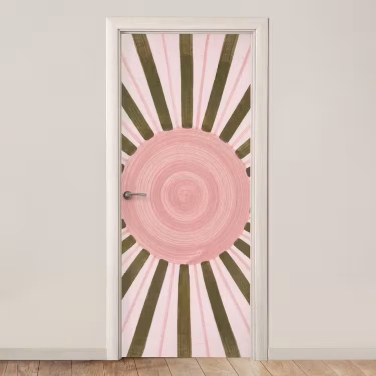 Patroon - Cirkel - Stralen - Abstract - Roze deurposter klein -3d_beige