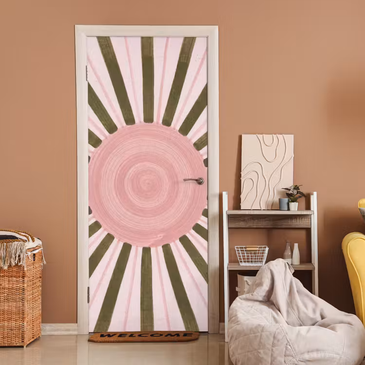 Patroon - Cirkel - Stralen - Abstract - Roze deurposter klein -sfeer1