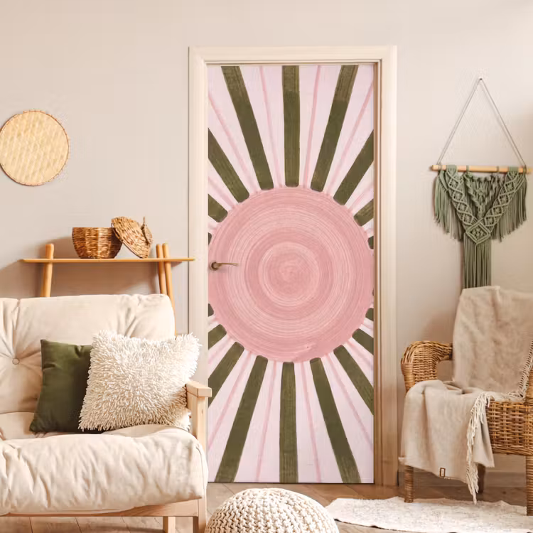 Patroon - Cirkel - Stralen - Abstract - Roze deurposter klein -sfeer2