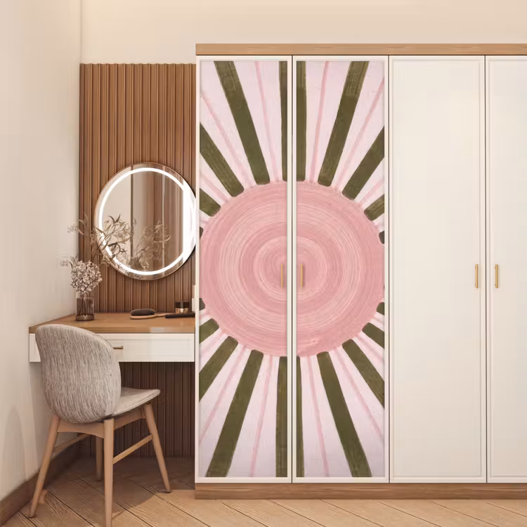 Patroon - Cirkel - Stralen - Abstract - Roze deurposter klein -sfeer3