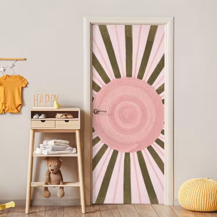 Patroon - Cirkel - Stralen - Abstract - Roze deurposter klein -sfeer4