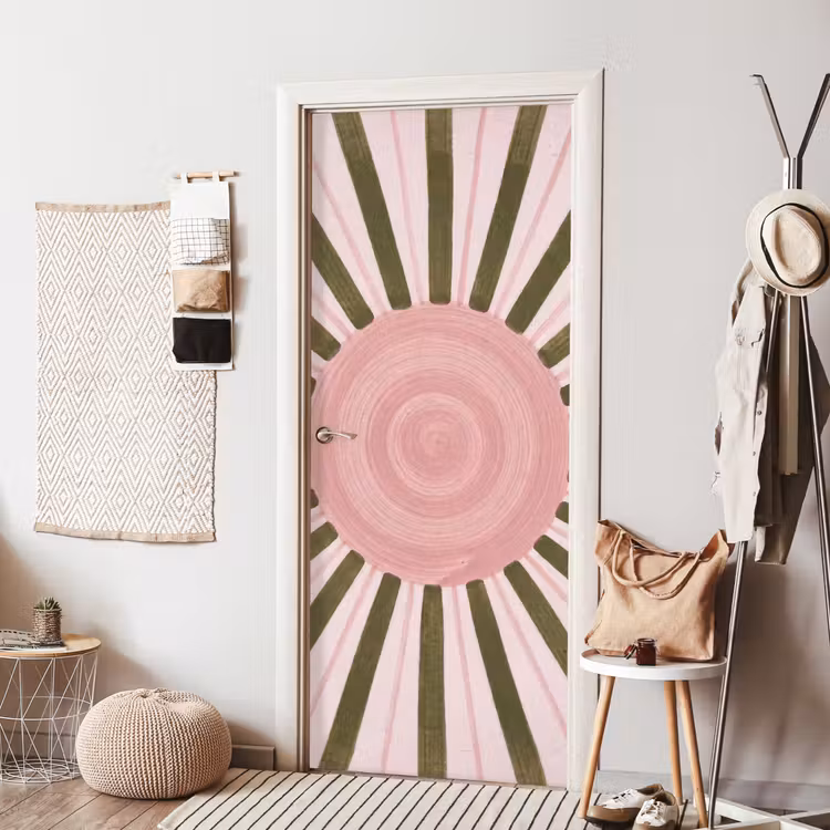 Patroon - Cirkel - Stralen - Abstract - Roze deurposter klein -sfeer6