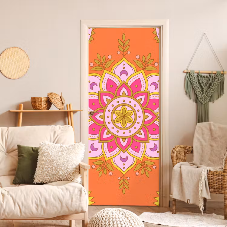 Patroon - Bloemmotief - Decoratie - Abstract - Roze deurposter klein -sfeer2