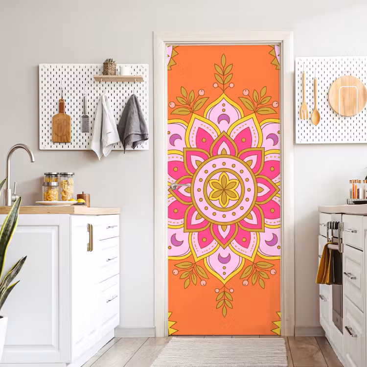 Patroon - Bloemmotief - Decoratie - Abstract - Roze deurposter klein -sfeer5