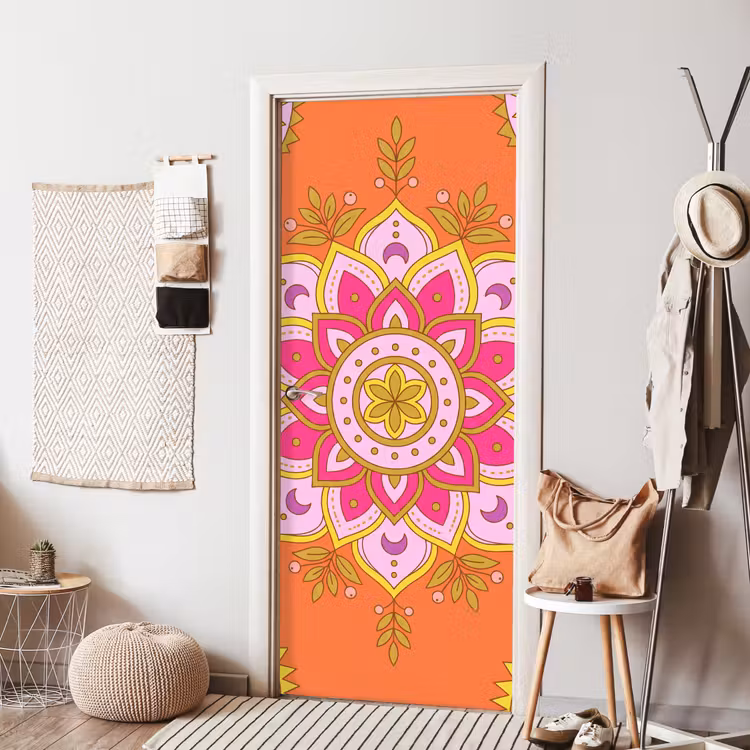 Patroon - Bloemmotief - Decoratie - Abstract - Roze deurposter klein -sfeer6