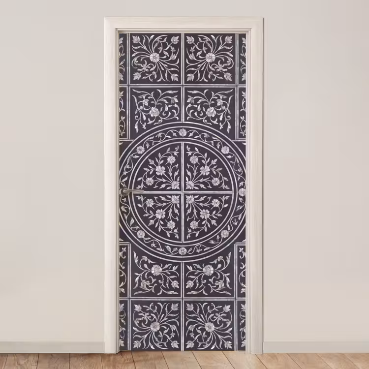 Patroon - Bloemmotief - Decoratie - Klassiek - Zwart deurposter klein -3d_beige