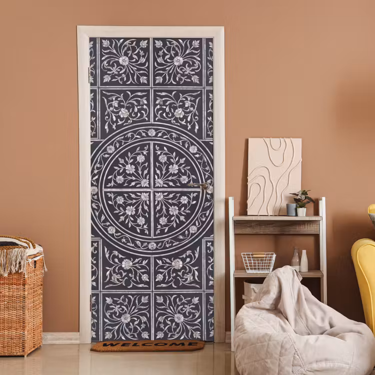 Patroon - Bloemmotief - Decoratie - Klassiek - Zwart deurposter klein -sfeer1