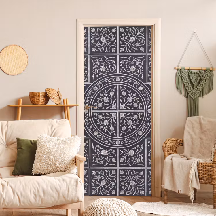 Patroon - Bloemmotief - Decoratie - Klassiek - Zwart deurposter klein -sfeer2
