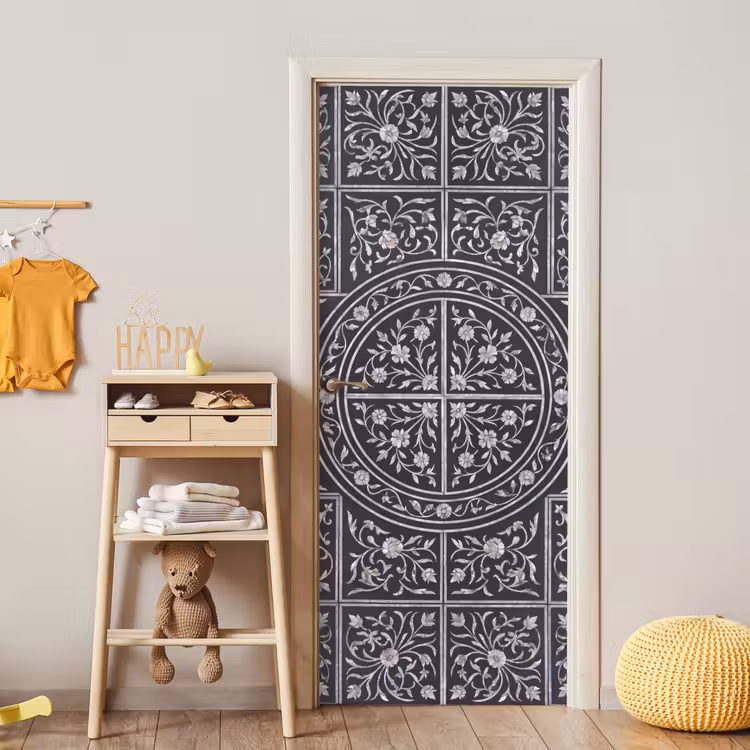 Patroon - Bloemmotief - Decoratie - Klassiek - Zwart deurposter klein -sfeer4
