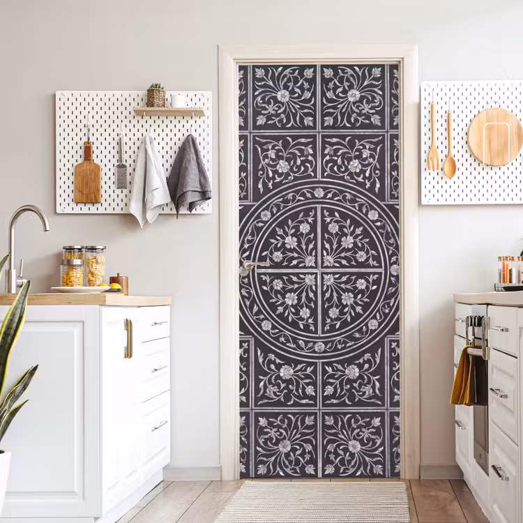 Patroon - Bloemmotief - Decoratie - Klassiek - Zwart deurposter klein -sfeer5