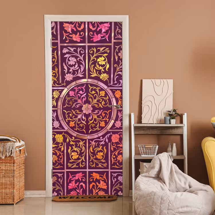 Patroon - Floraal - Oosters - Paars - Goud deurposter klein -sfeer1
