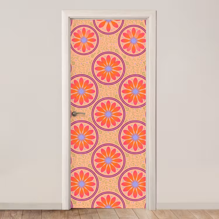 Patroon - Bloemen - Decoratief - Kleurrijk - Modern deurposter klein -3d_beige