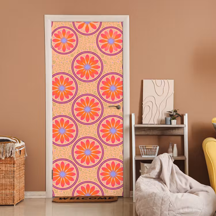Patroon - Bloemen - Decoratief - Kleurrijk - Modern deurposter klein -sfeer1