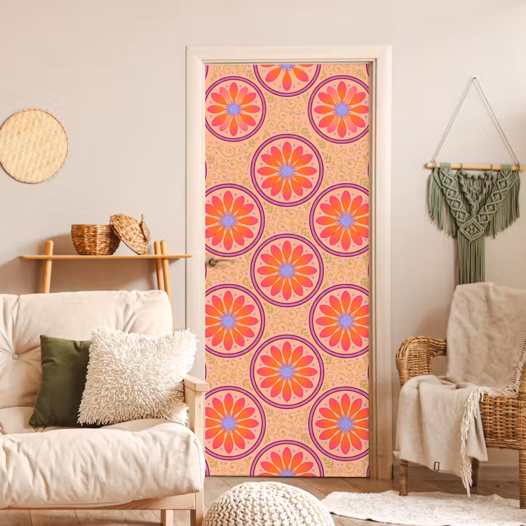 Patroon - Bloemen - Decoratief - Kleurrijk - Modern deurposter klein -sfeer2