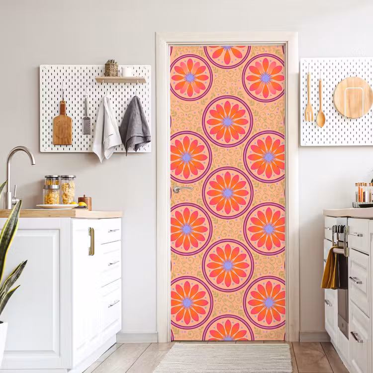 Patroon - Bloemen - Decoratief - Kleurrijk - Modern deurposter klein -sfeer5