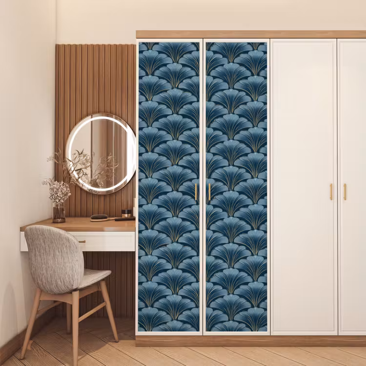 Patroon - Ginkgoblad - Blauw deurposter klein 289 -sfeer3