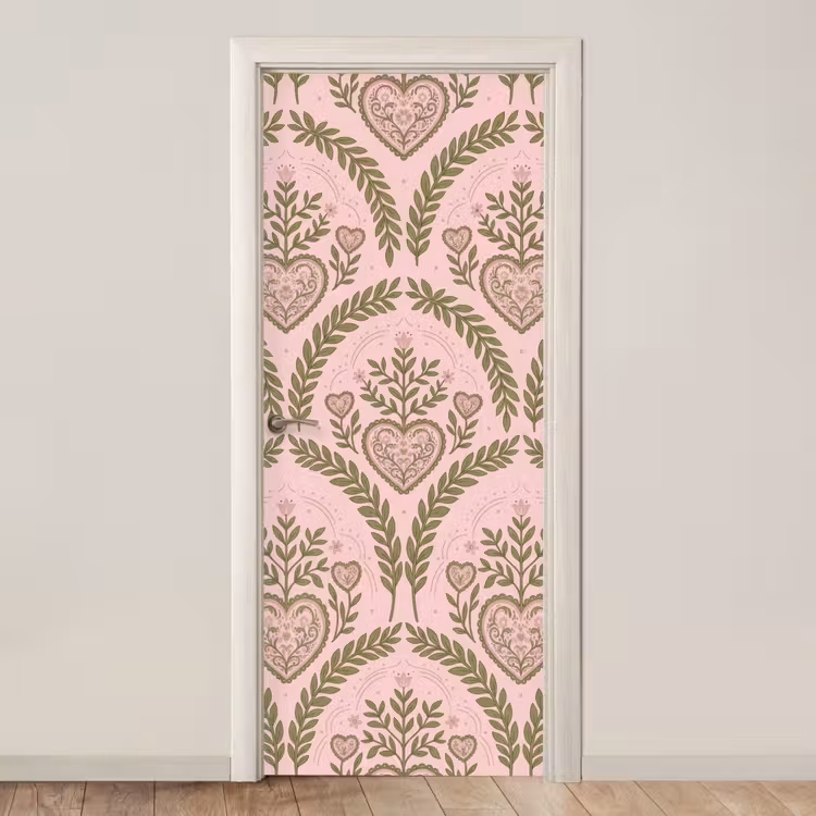 Patroon - Hart - Bloemen - Folkloristisch - Roze deurposter klein -3d_beige