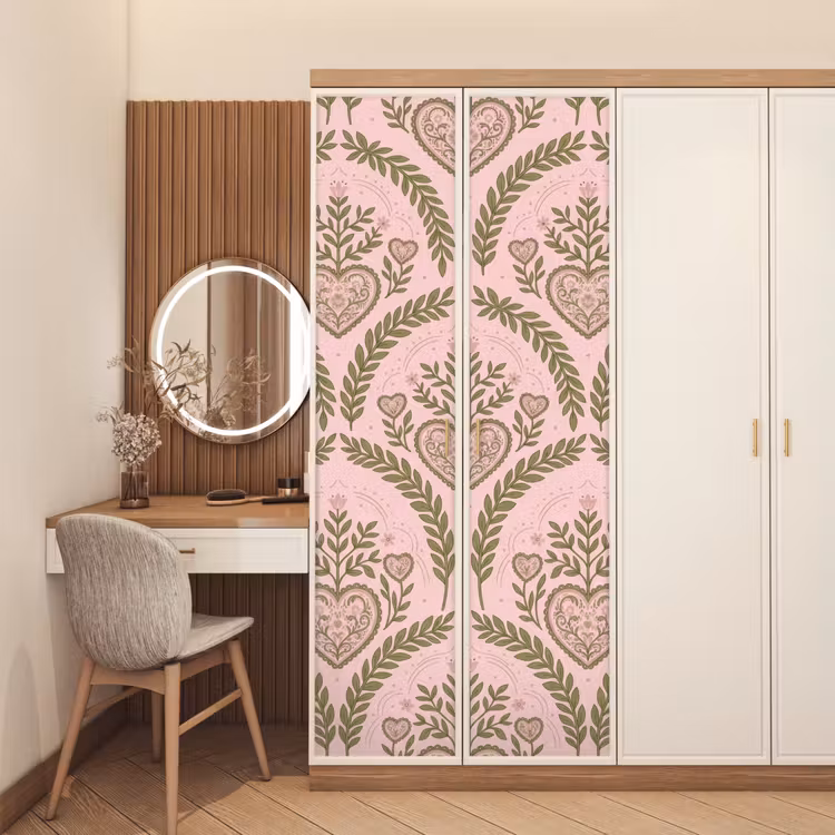 Patroon - Hart - Bloemen - Folkloristisch - Roze deurposter klein -sfeer3
