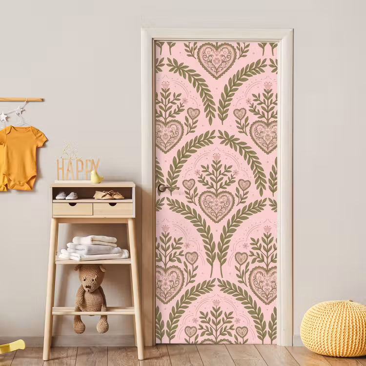 Patroon - Hart - Bloemen - Folkloristisch - Roze deurposter klein -sfeer4