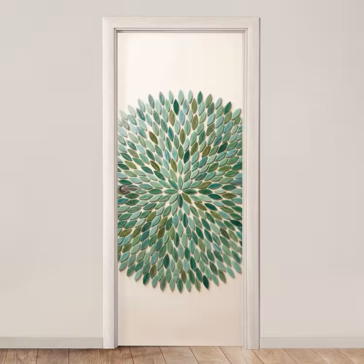 Patroon - Blad - Groen - Abstract deurposter klein -3d_beige