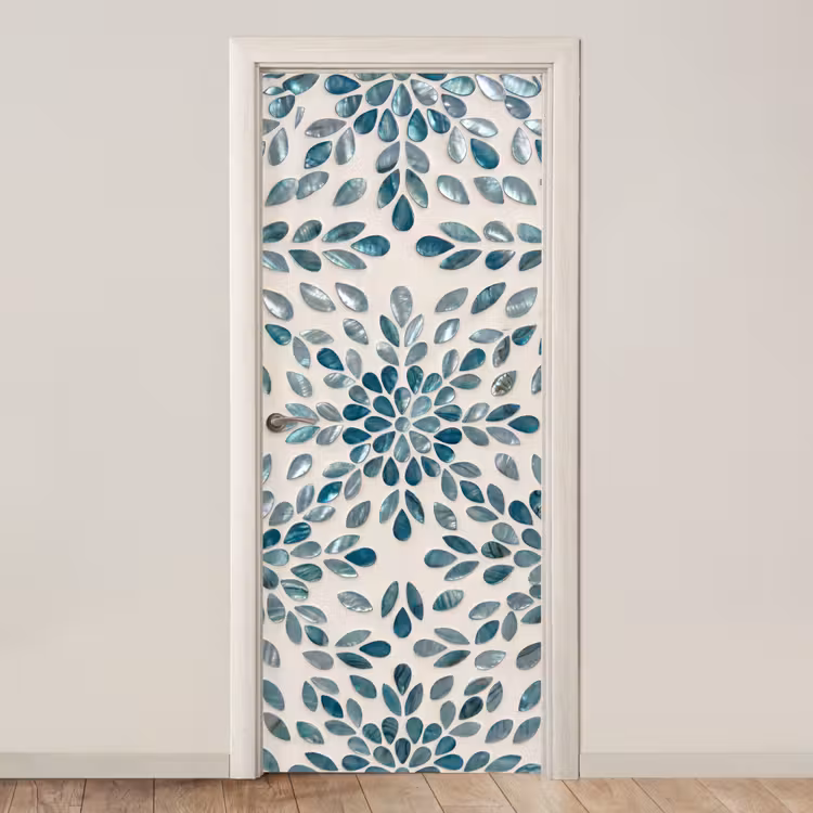 Patroon - Bladeren - Abstract - Modern - Turquoise deurposter klein -3d_beige