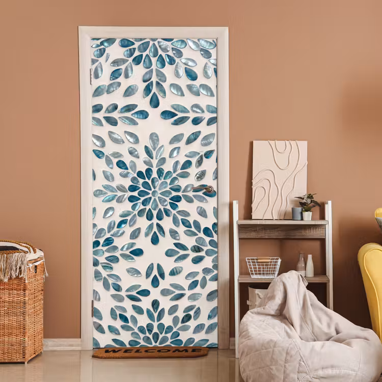 Patroon - Bladeren - Abstract - Modern - Turquoise deurposter klein -sfeer1