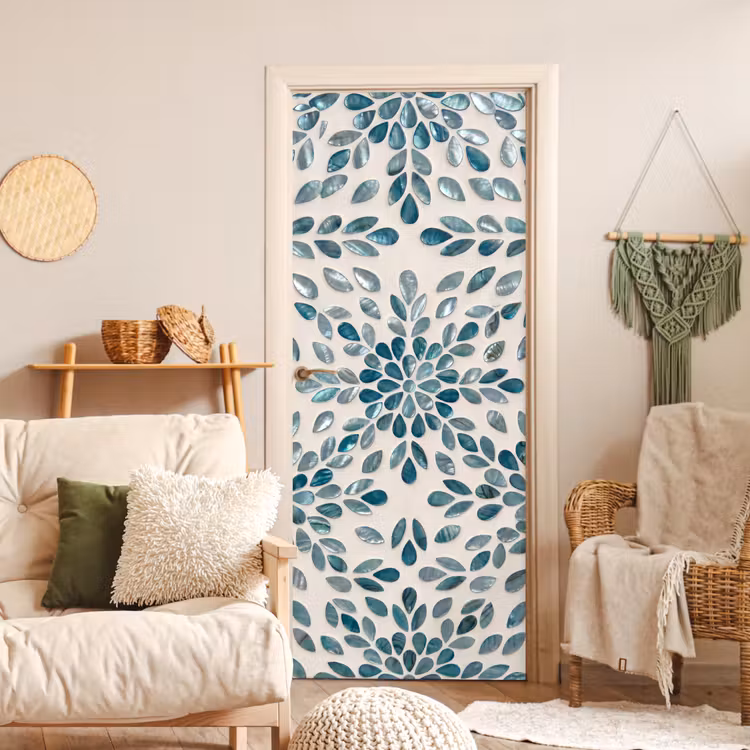 Patroon - Bladeren - Abstract - Modern - Turquoise deurposter klein -sfeer2