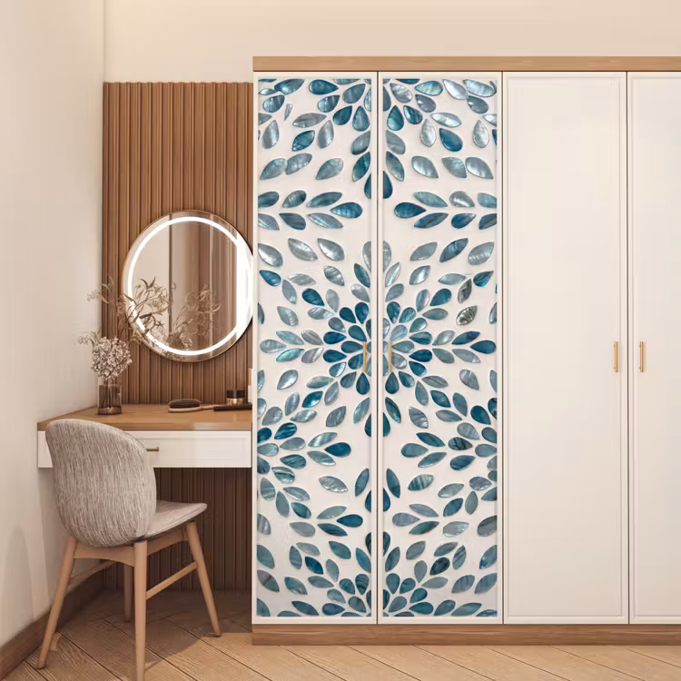 Patroon - Bladeren - Abstract - Modern - Turquoise deurposter klein -sfeer3