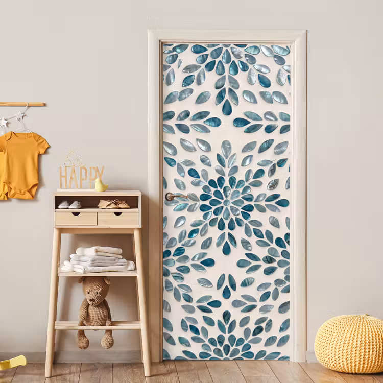 Patroon - Bladeren - Abstract - Modern - Turquoise deurposter klein -sfeer4