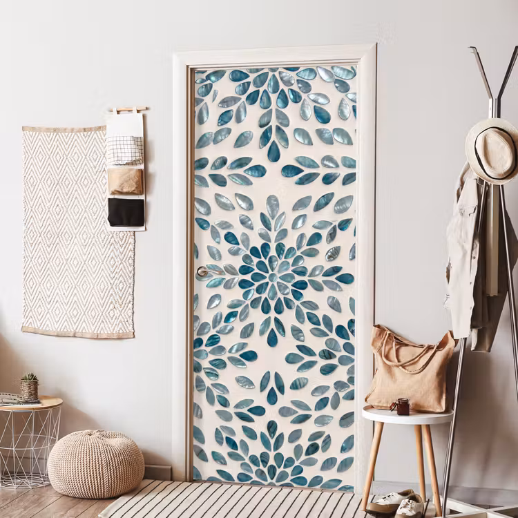 Patroon - Bladeren - Abstract - Modern - Turquoise deurposter klein -sfeer6