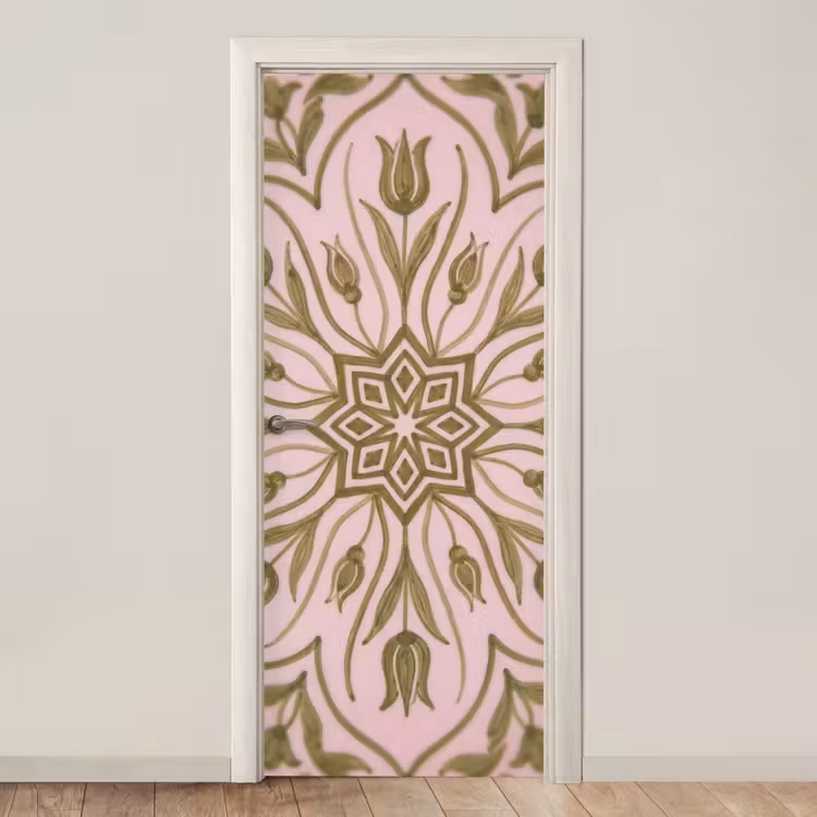 Patroon - Mandala - Decoratie - Abstract - Groen deurposter klein -3d_beige