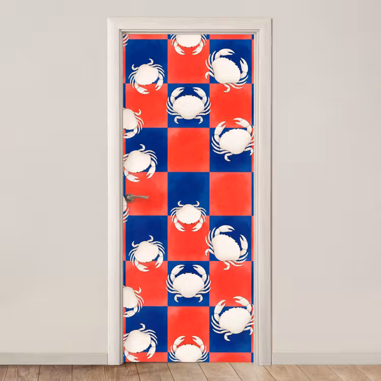 Patroon - Zeeleven - Rood - Blauw - Abstract deurposter klein -3d_beige