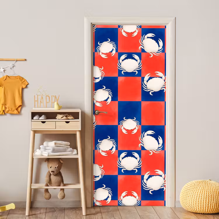 Patroon - Zeeleven - Rood - Blauw - Abstract deurposter klein -sfeer4