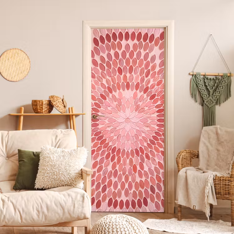 Patroon - Mozaïek - Ovaal - Abstract - Roze deurposter klein -sfeer2
