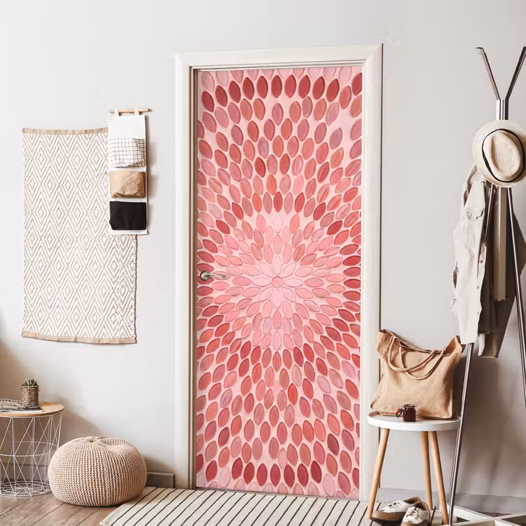 Patroon - Mozaïek - Ovaal - Abstract - Roze deurposter klein -sfeer6