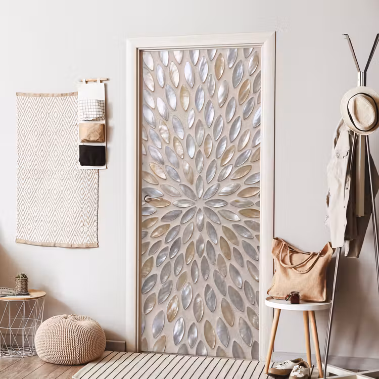 Patroon - Ovaal - Glanzend - Abstract - Beige deurposter klein -sfeer6