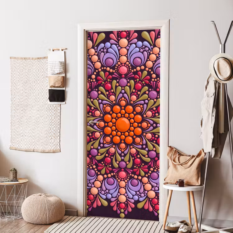Patroon - Stippen - Abstract - Modern - Kleurrijk deurposter klein -sfeer6