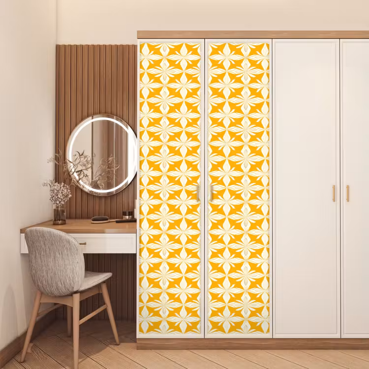 Patroon - Retro - Geel deurposter klein 289 -sfeer3