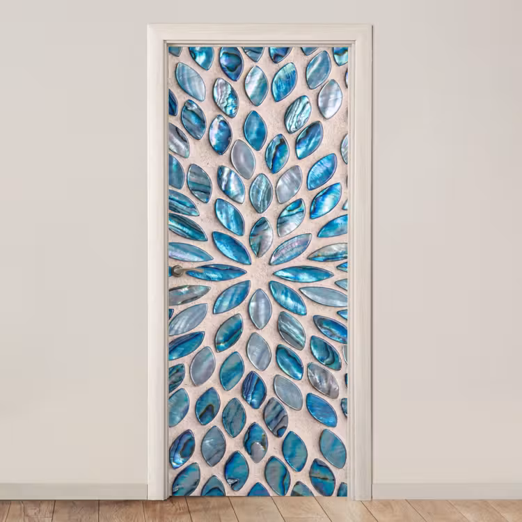 Patroon - Glans - Abstract - Blauw - Decoratie deurposter klein -3d_beige